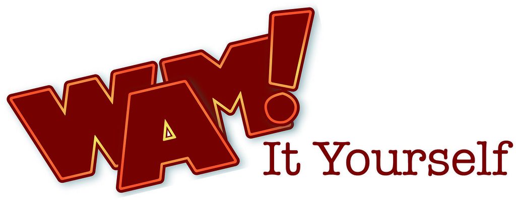 text logo with big wide red letters that say wam it yourself!