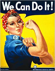 We Can Do It over the picture of a woman flexing her bicep