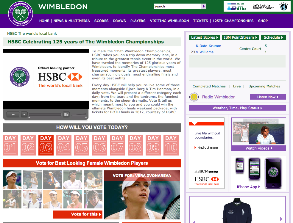 screenshot of the contest on the Wimbledon website