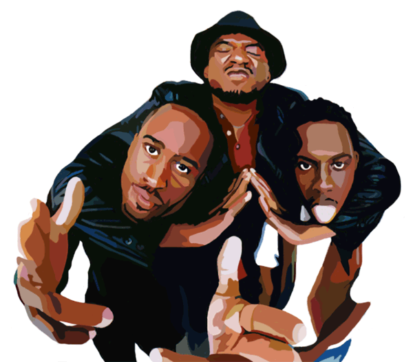 graphic image of three members of ATCQ