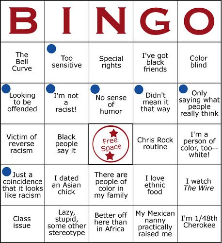 Bingo card of the people you meet when you write about race
