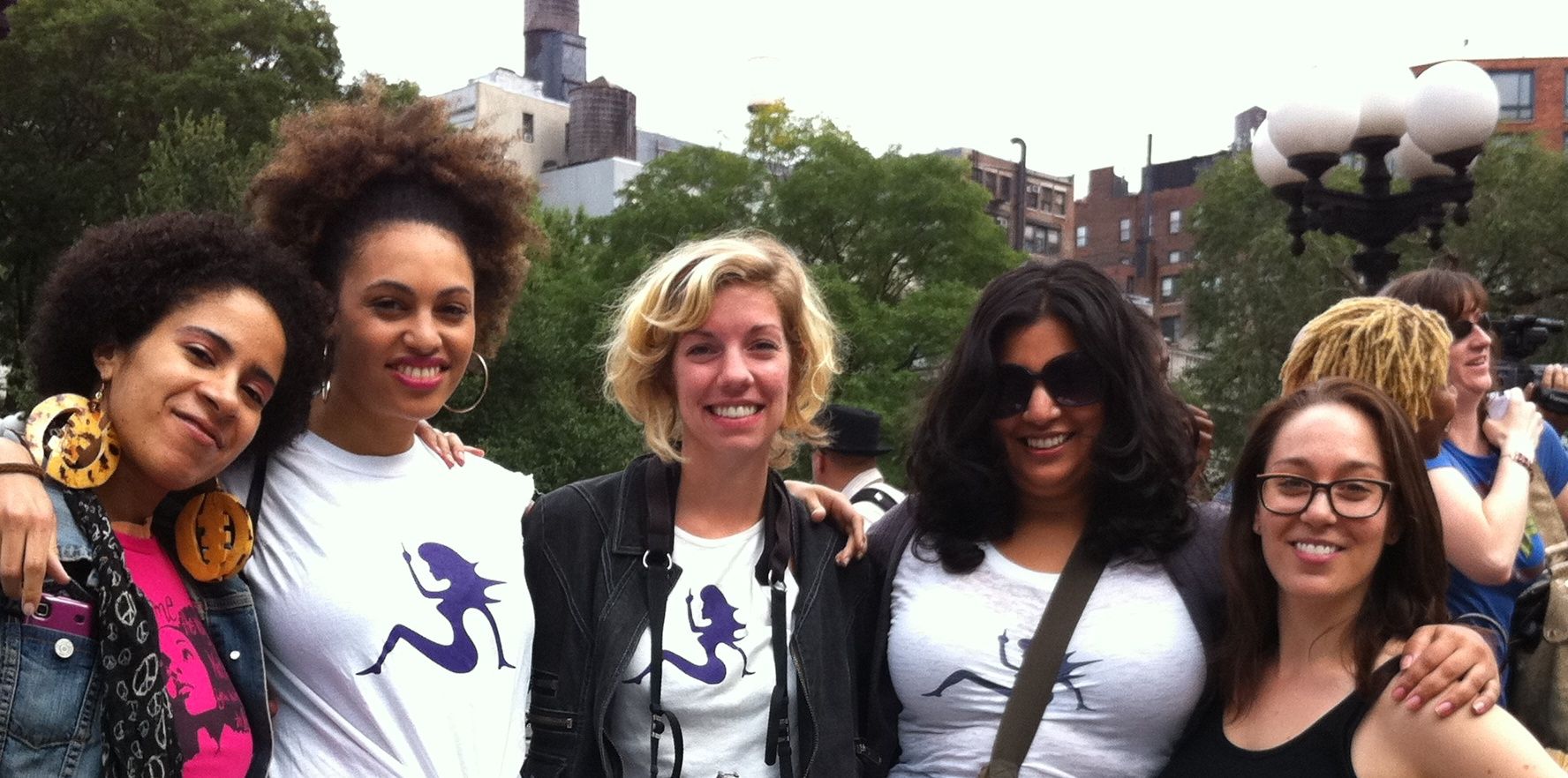 Former Contributor Goddess Jaz and current Editors Lori Adelman, Maya Dusenbery, Samhita Mukhopadhyay, and Chloe Angyal at Slutwalk NYC