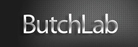 Logo for Butch Lab, words in black and silver