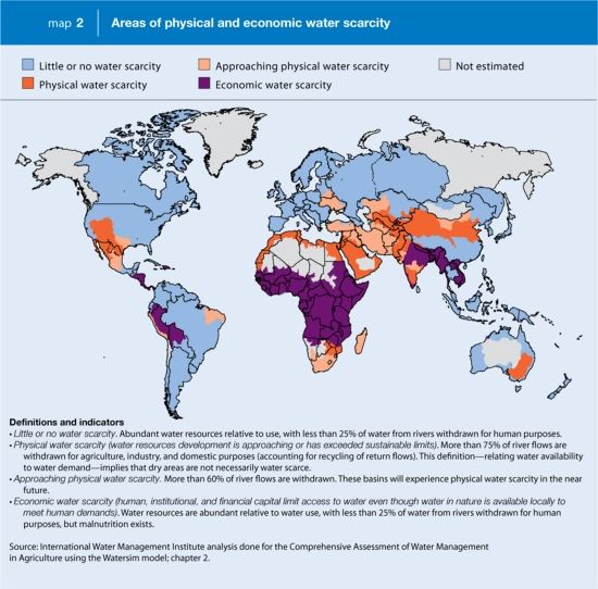 map of physical and economic water scarcity.
