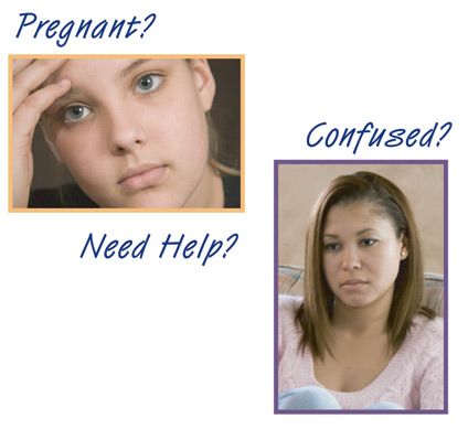 ad for a CPC, with pictures of sad-looking women and text asking if you are scared or pregnant