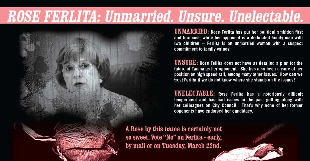 Back of mailer repeats Unmarried. Unsure. Unelectable. with explanations.