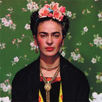 Frida Kahlo with vibrant shawl