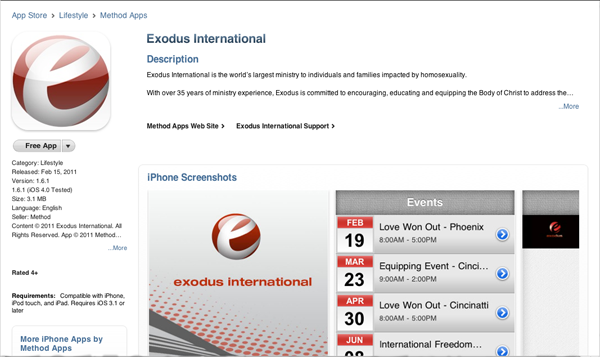 screenshot of the Exodus Intl app
