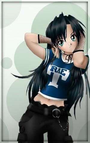 anime wolf girl with black hair. Species: Human girl. Gender: F