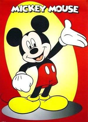 Black And White Mickey Mouse Cartoon. Red Mickey Mouse Cartoon