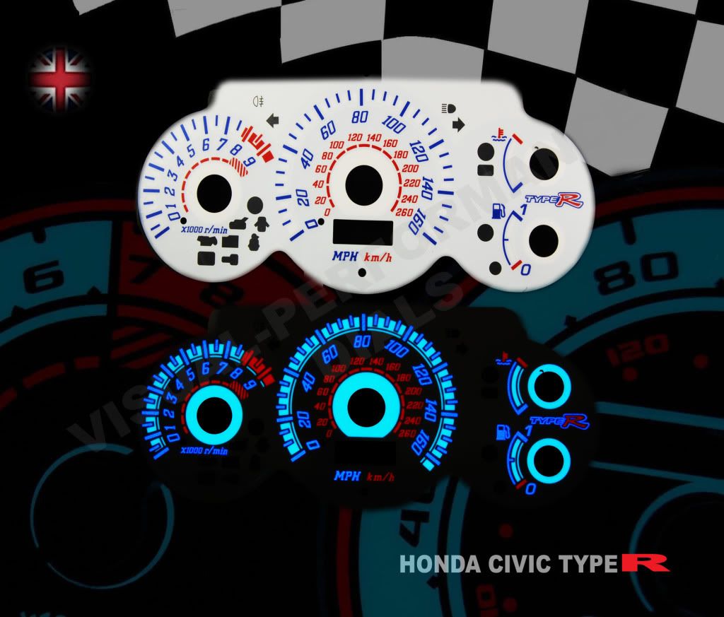 HONDA CIVIC TYPE R EP3 WHITE SPEEDO DIAL KIT LIGHTING DAH UPGRADE