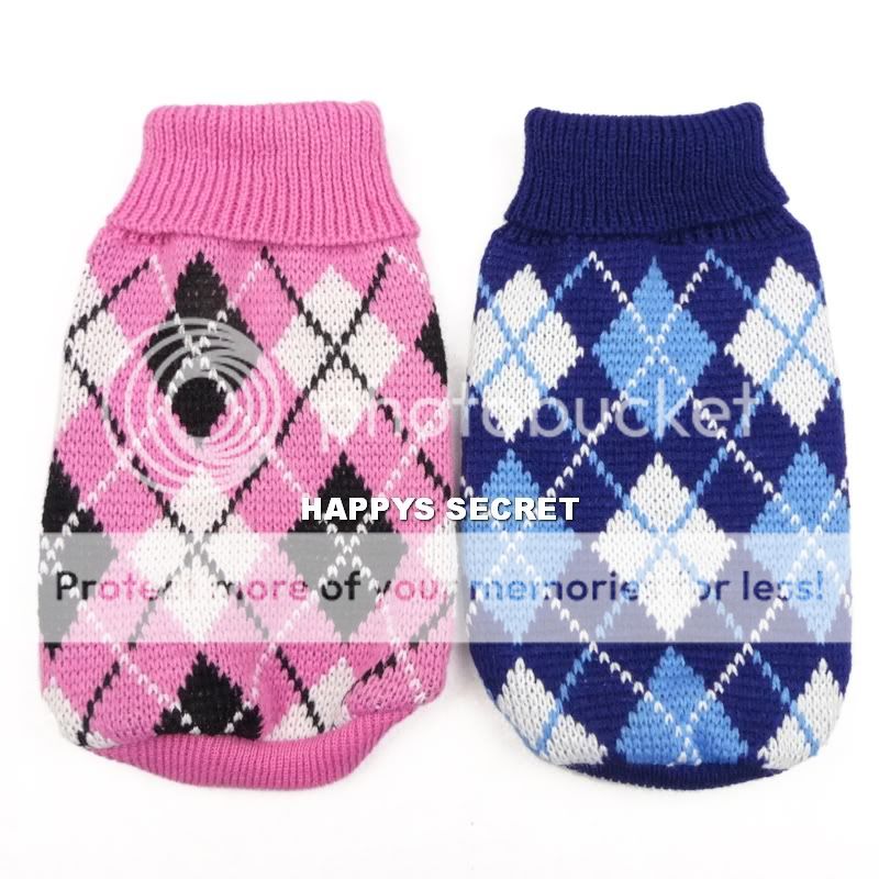 Dog Cat Pet Clothes Knitted Jumper Sweater Argyle Heart  